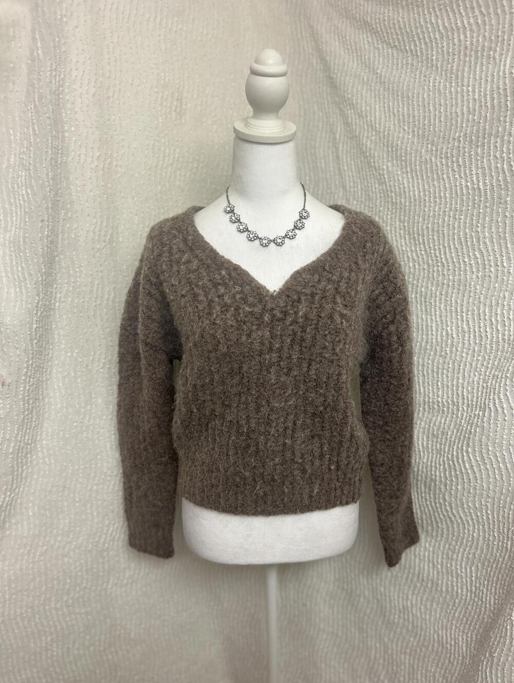Moussey Brown Fuzzy Cropped Sweater Wool Blend Free Size Fits Large